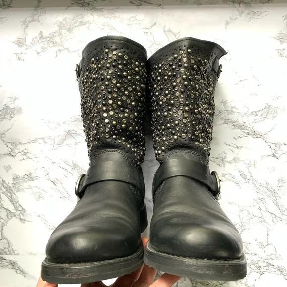 Frye Black Studded Combat Boots - Picture 8 of 13